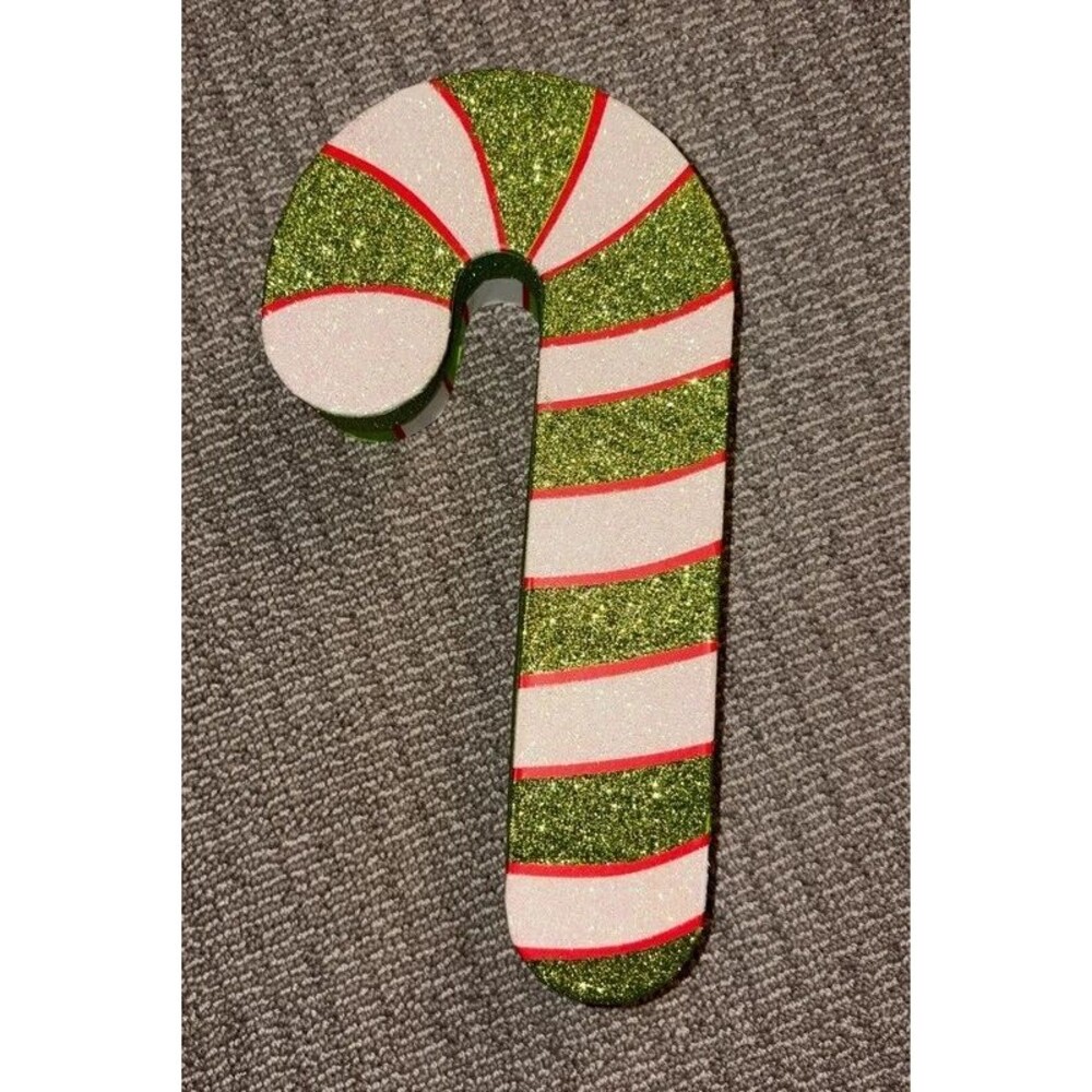 Candy Cane Christmas Decor Box Green White Red Glitter